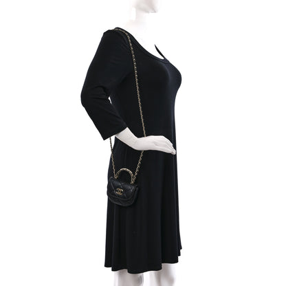 Chanel Lambskin Quilted Pearl Top Handle Clutch With Chain Black 2 of 11