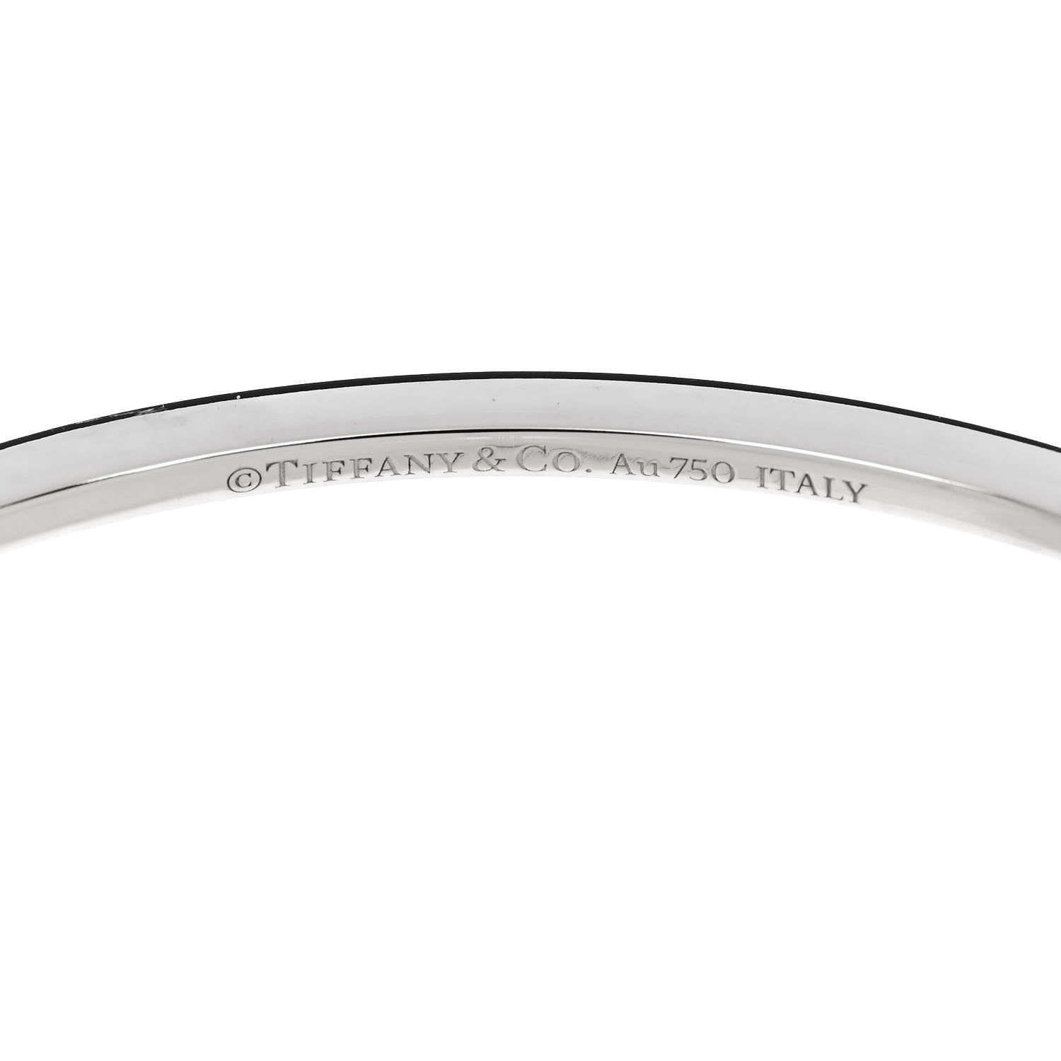 Tiffany 18K White Gold Diamond T Hinged Wire Bangle Bracelet 3 of 5