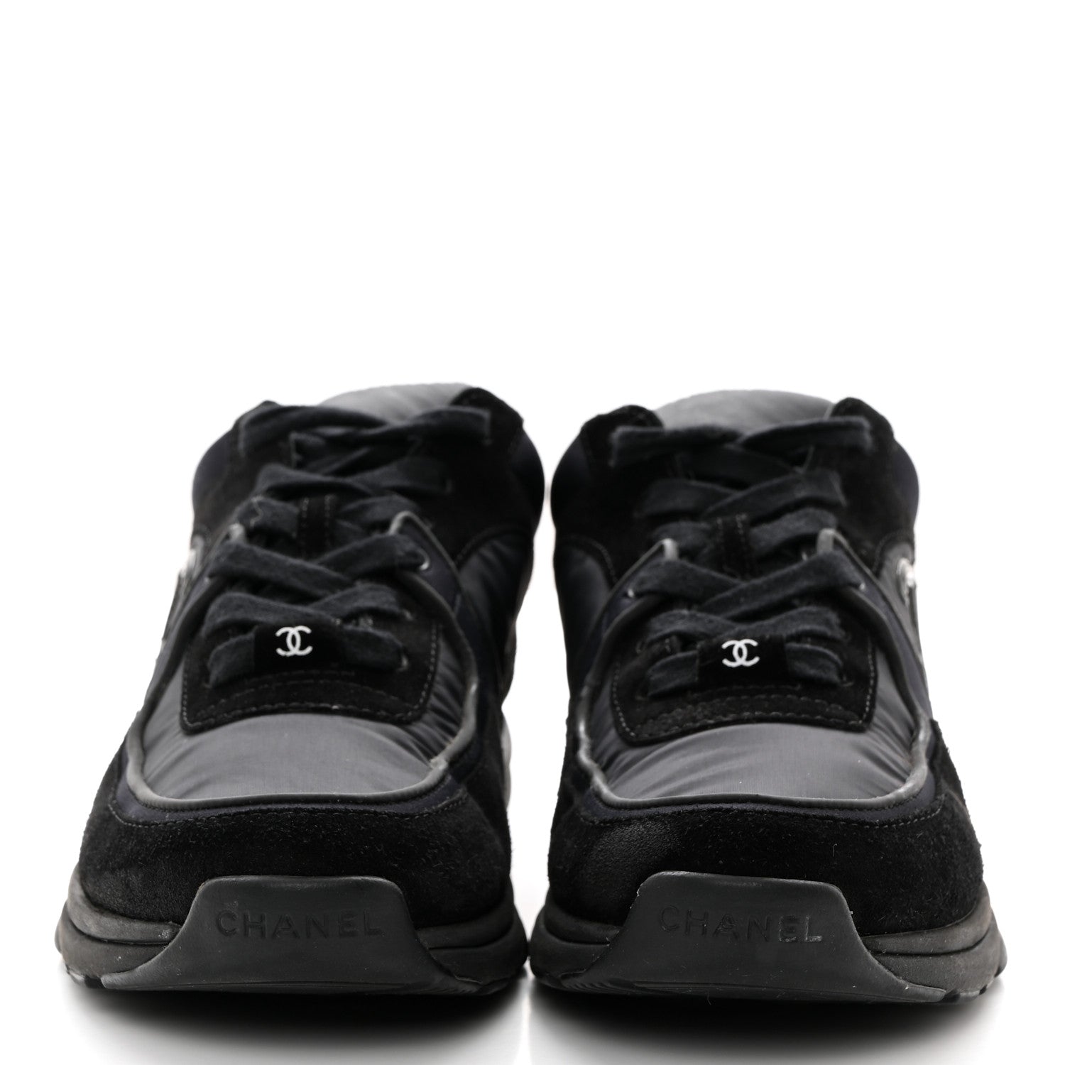 Chanel Nylon Calfskin Suede CC Sneakers 39 Black 2 of 9