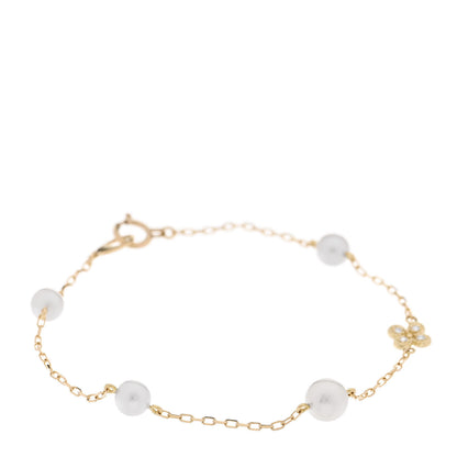 Mikimoto 18K Yellow Gold Diamond Akoya Cultured Pearl 4.5-5mm Clover Charm Bracelet 1 of 6