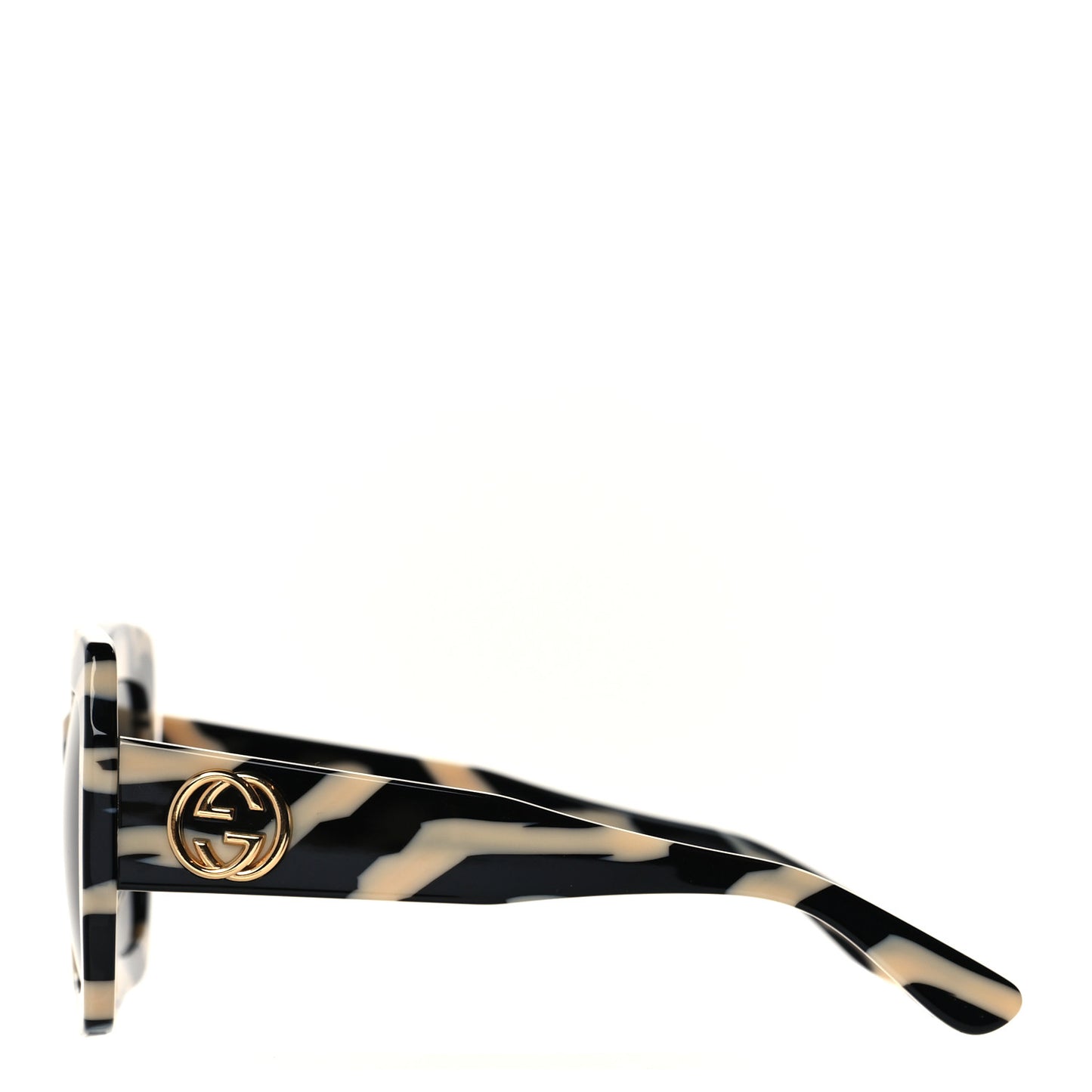 Acetate Square Frame Striped GG0178S Sunglasses Black Ivory