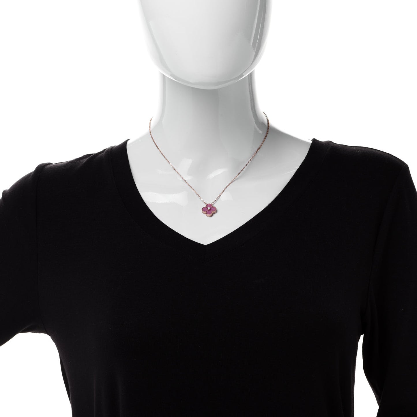18K Rose Gold Diamond Rhodonite Vintage Alhambra Pendant Necklace