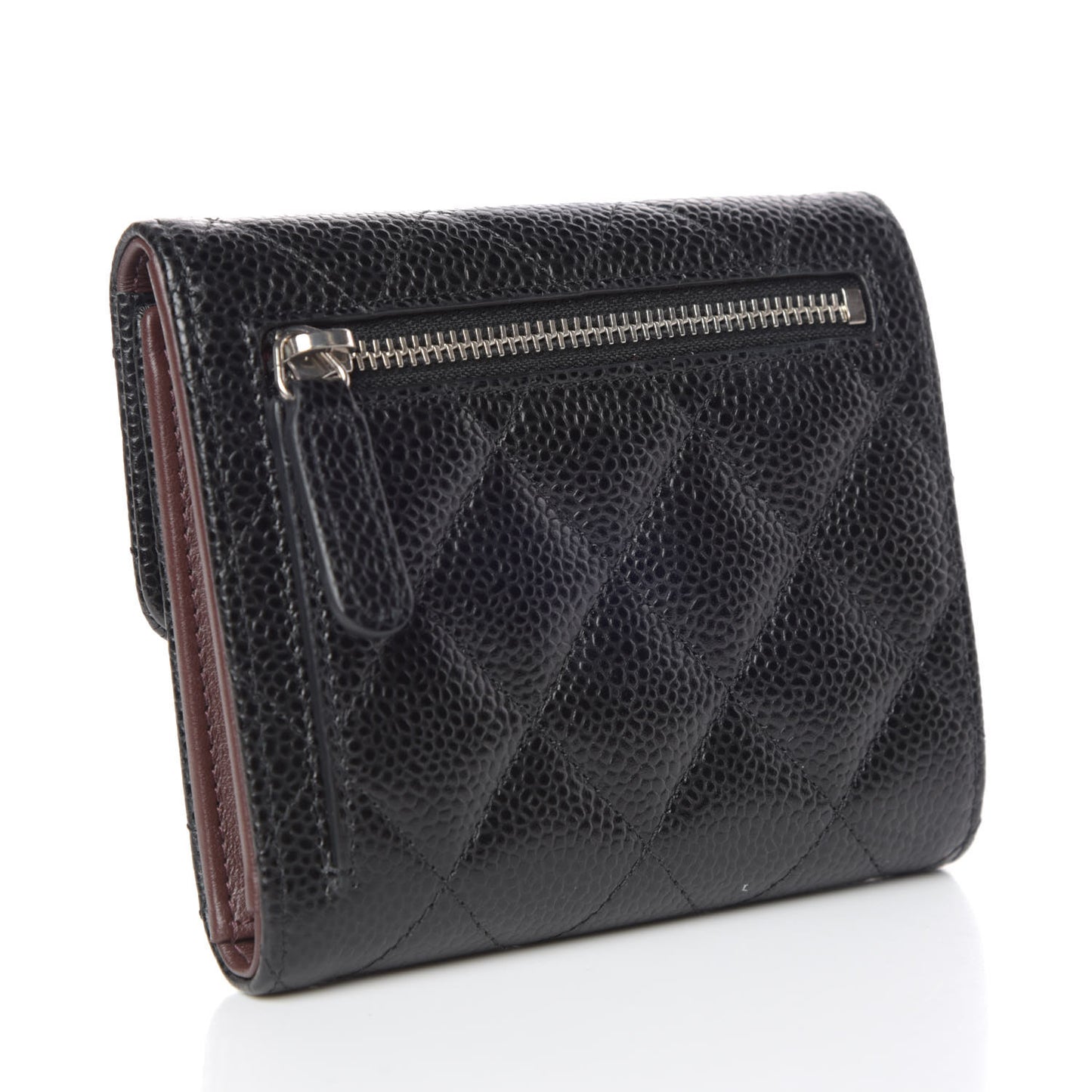 Caviar Quilted Compact Flap Wallet Black