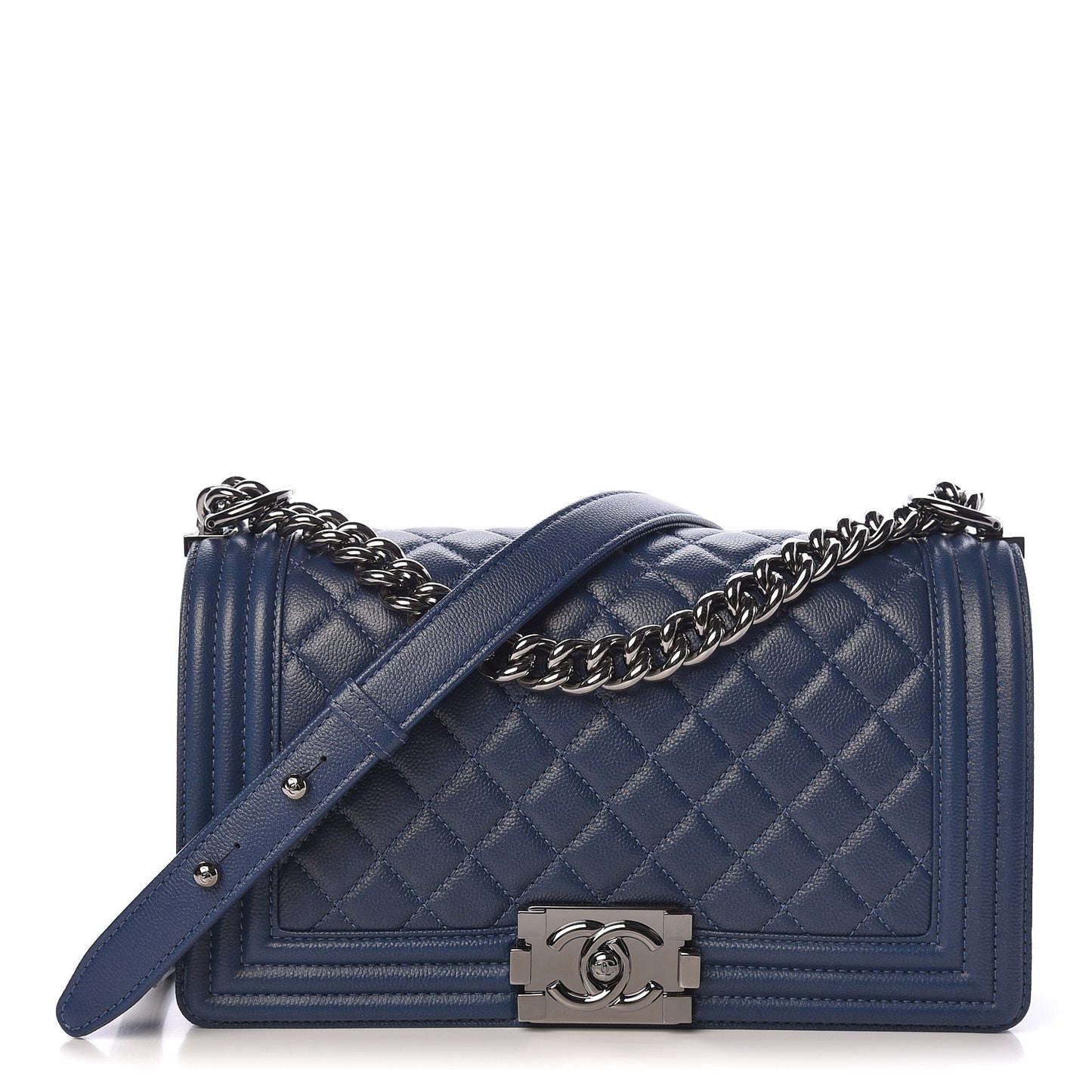 Caviar Quilted Medium Boy Flap Dark Blue