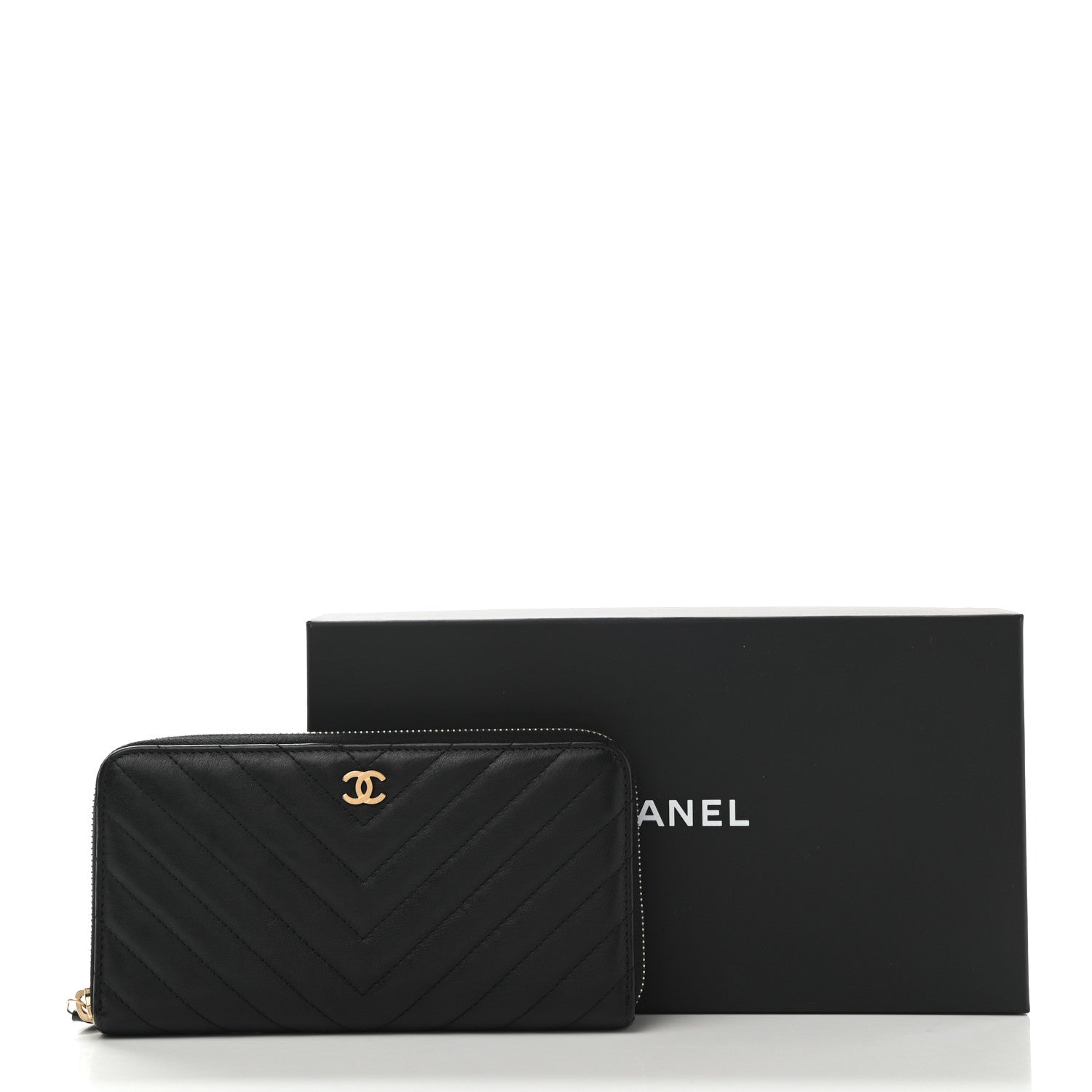 Chanel Calfskin Chevron Quilted Zip Around Wallet Black 10 of 10