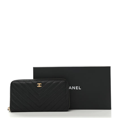 Chanel Calfskin Chevron Quilted Zip Around Wallet Black 10 of 10
