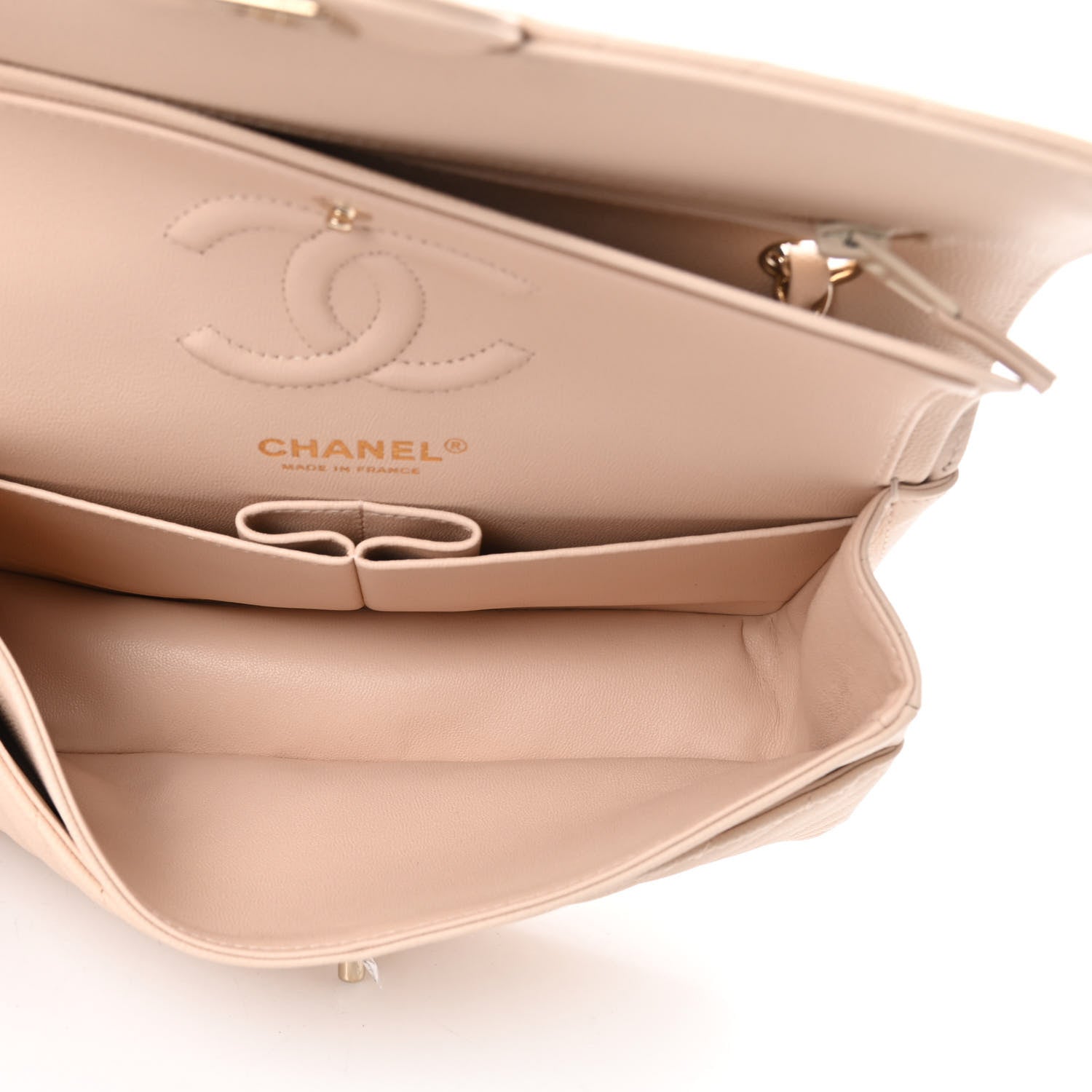 Chanel Caviar Chevron Quilted Small Double Flap Beige 5 of 10