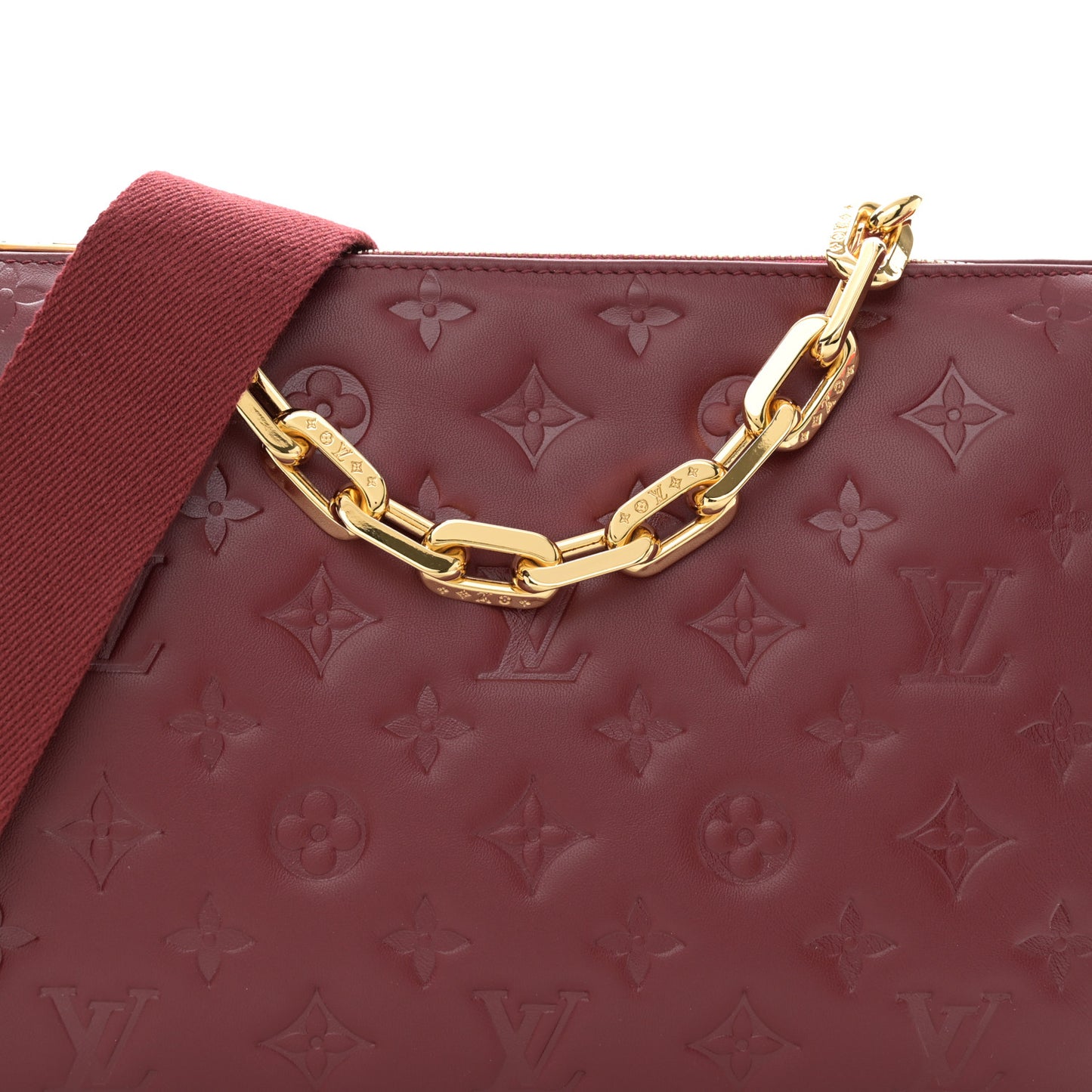 Lambskin Embossed Monogram Coussin PM Wine