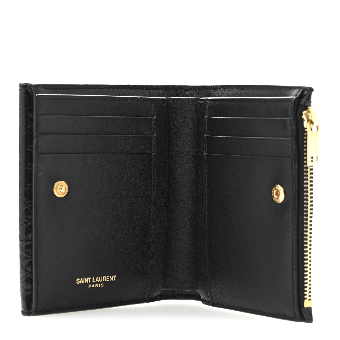 Patent Calfskin Snakeskin Embossed Uptown Monogram Card Case Black