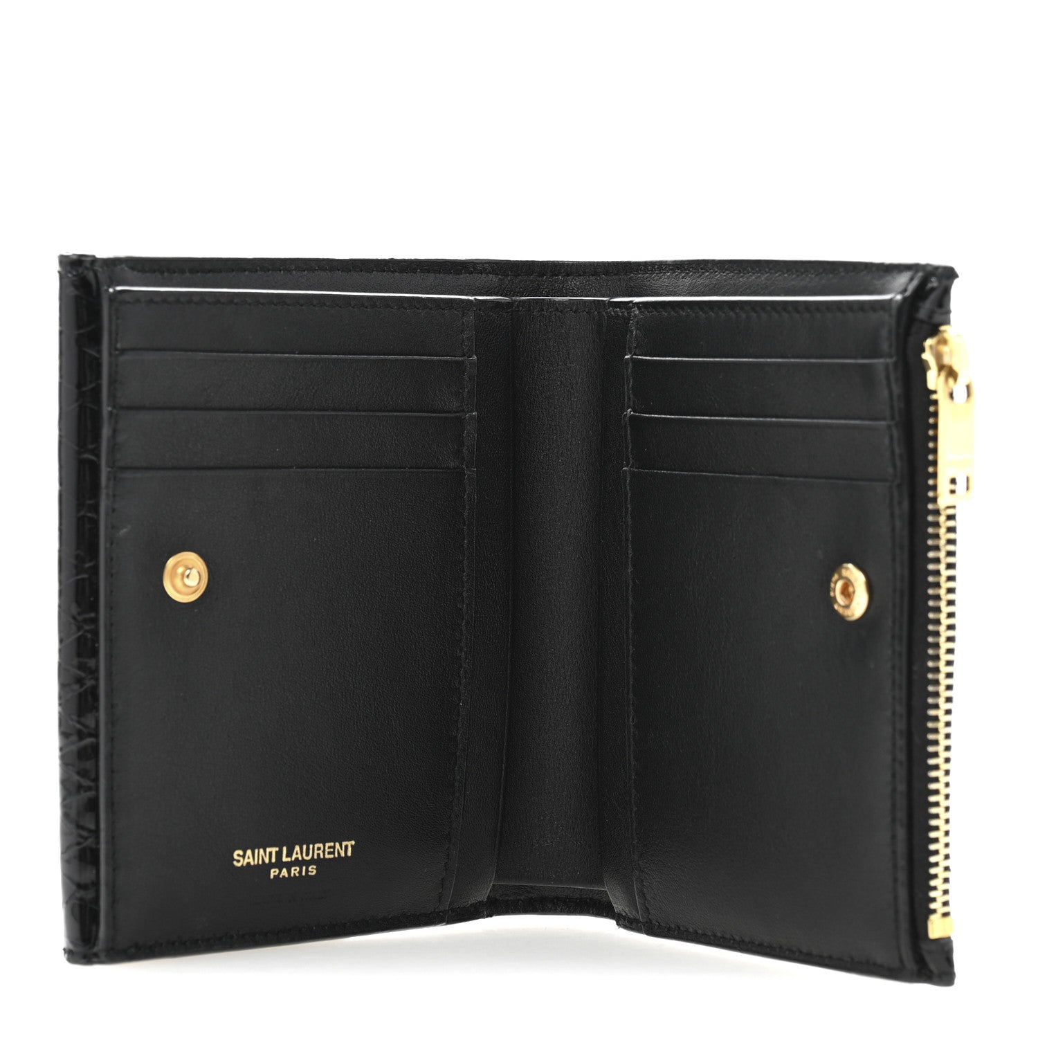 Saint Laurent Patent Calfskin Snakeskin Embossed Uptown Monogram Card Case Black 5 of 8