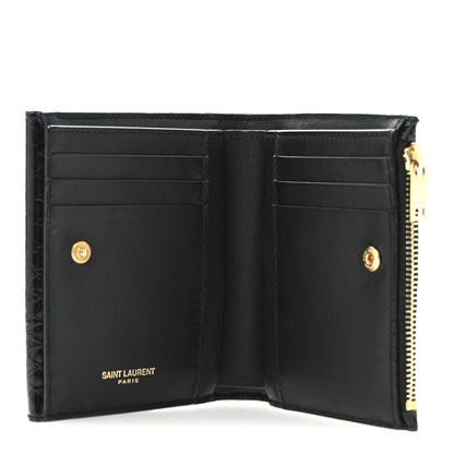 Saint Laurent Patent Calfskin Snakeskin Embossed Uptown Monogram Card Case Black 5 of 8