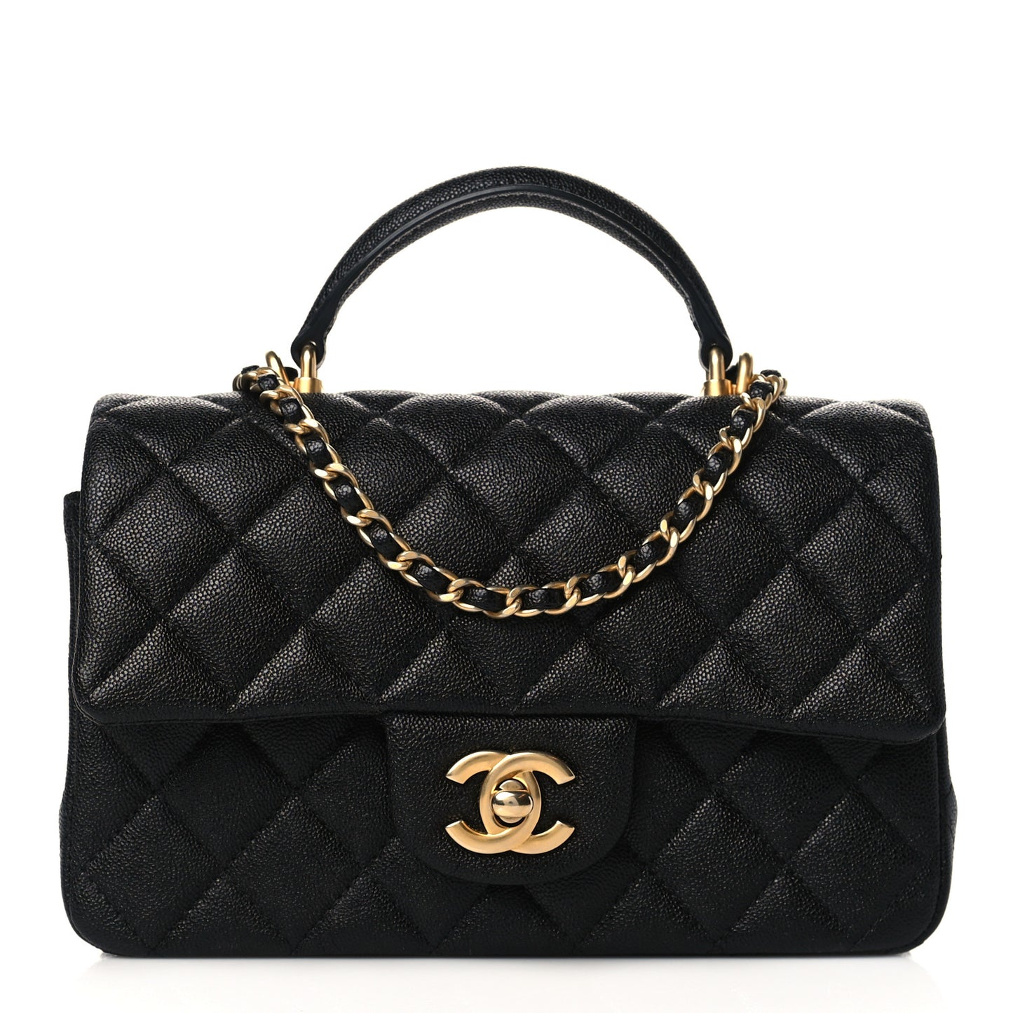 Caviar Quilted Mini Top Handle Rectangular Flap Black