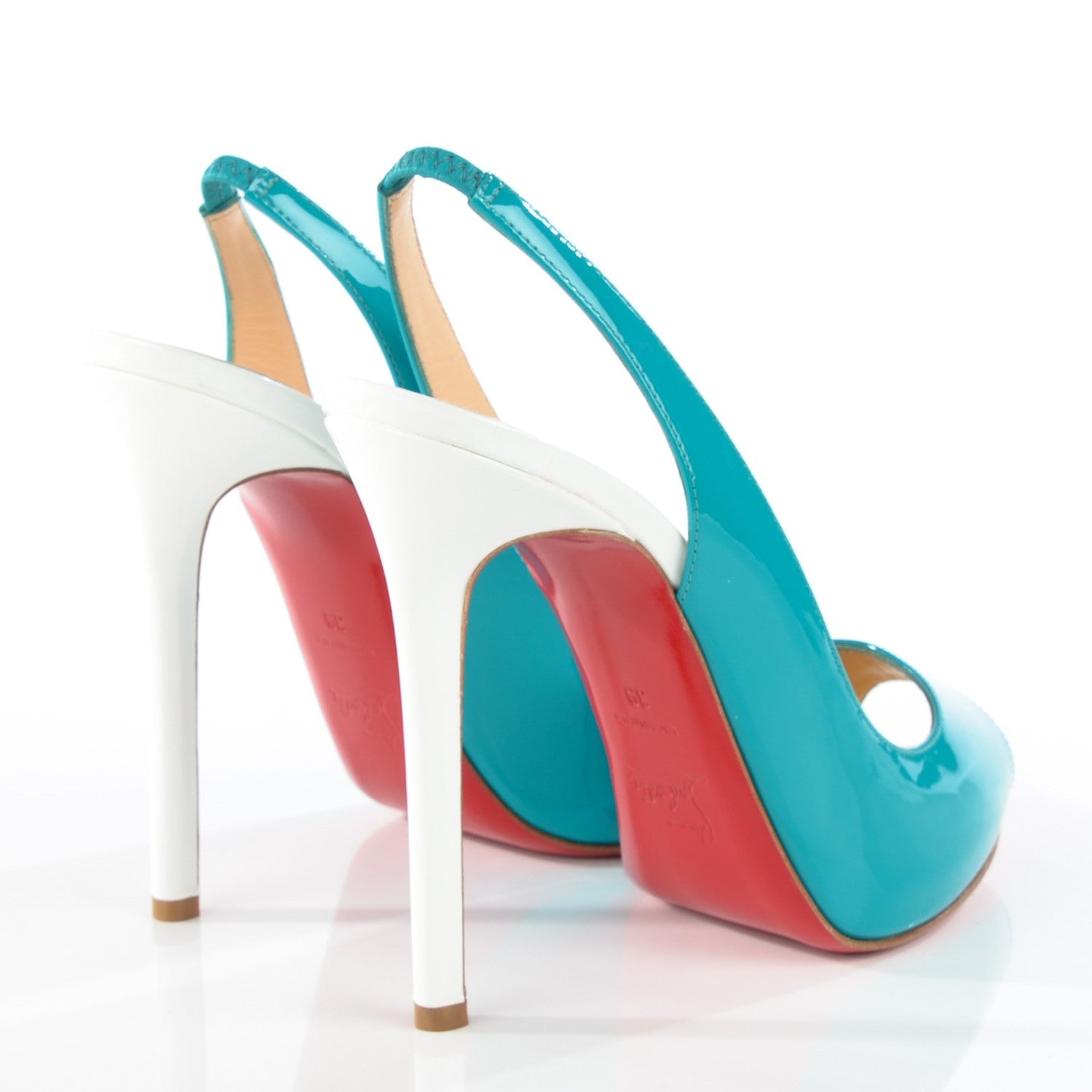 Christian Louboutin Patent Flo Sling 120 Pumps 39 Caraibes Canari 7 of 16