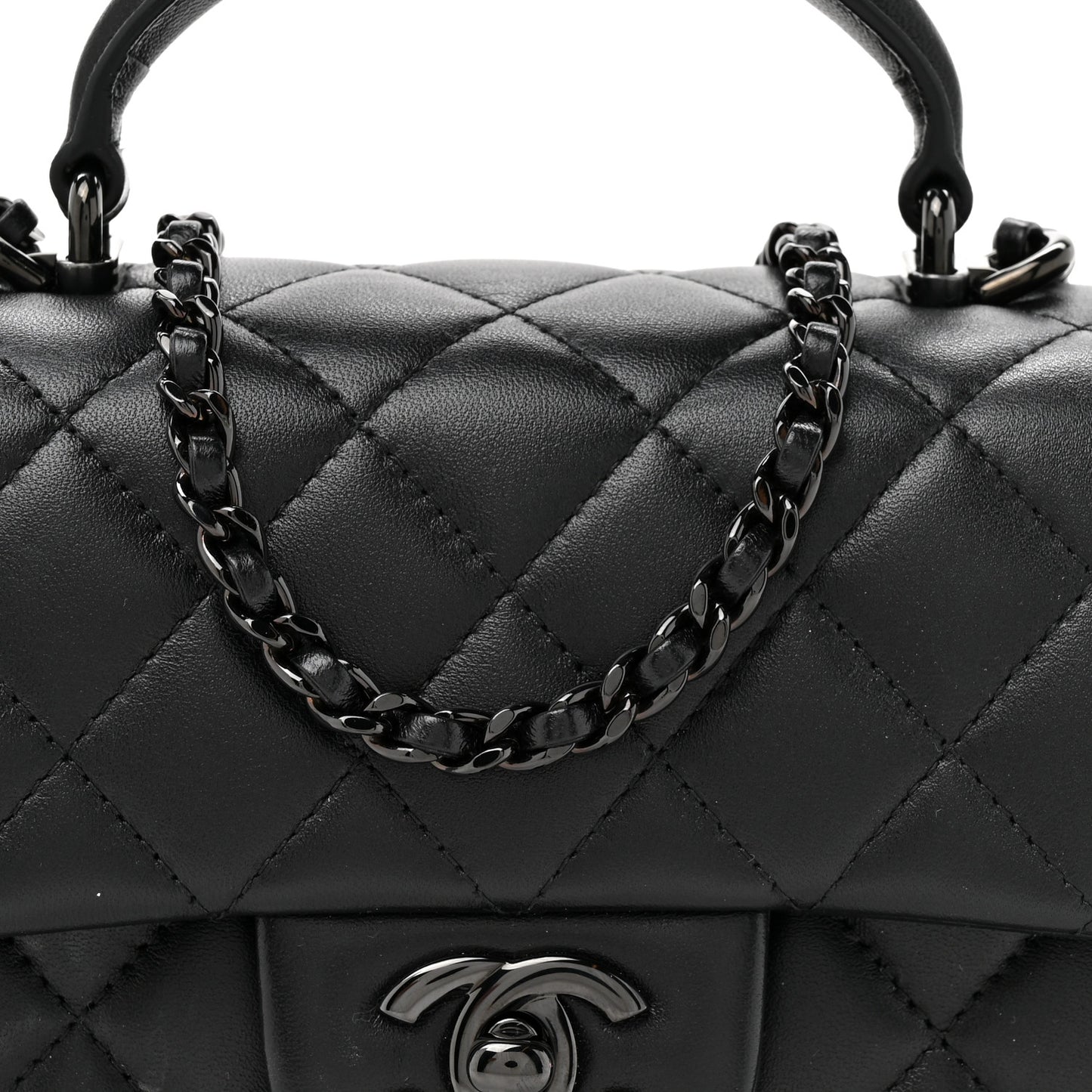Lambskin Quilted Mini Top Handle Rectangular Flap So Black