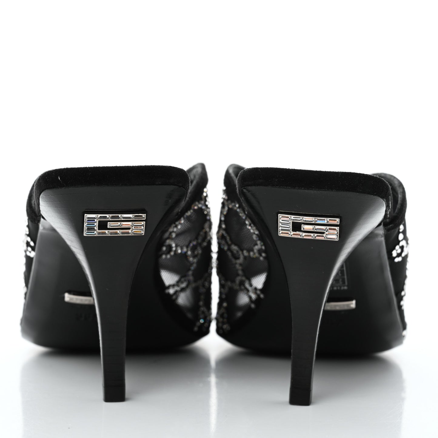 Tela Retino Kid Scamosciato Crystal GG Monogram Square G 95mm Slide Sandals 38.5 Black