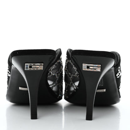 Gucci Tela Retino Kid Scamosciato Crystal GG Monogram Square G 95mm Slide Sandals 38.5 Black 5 of 8