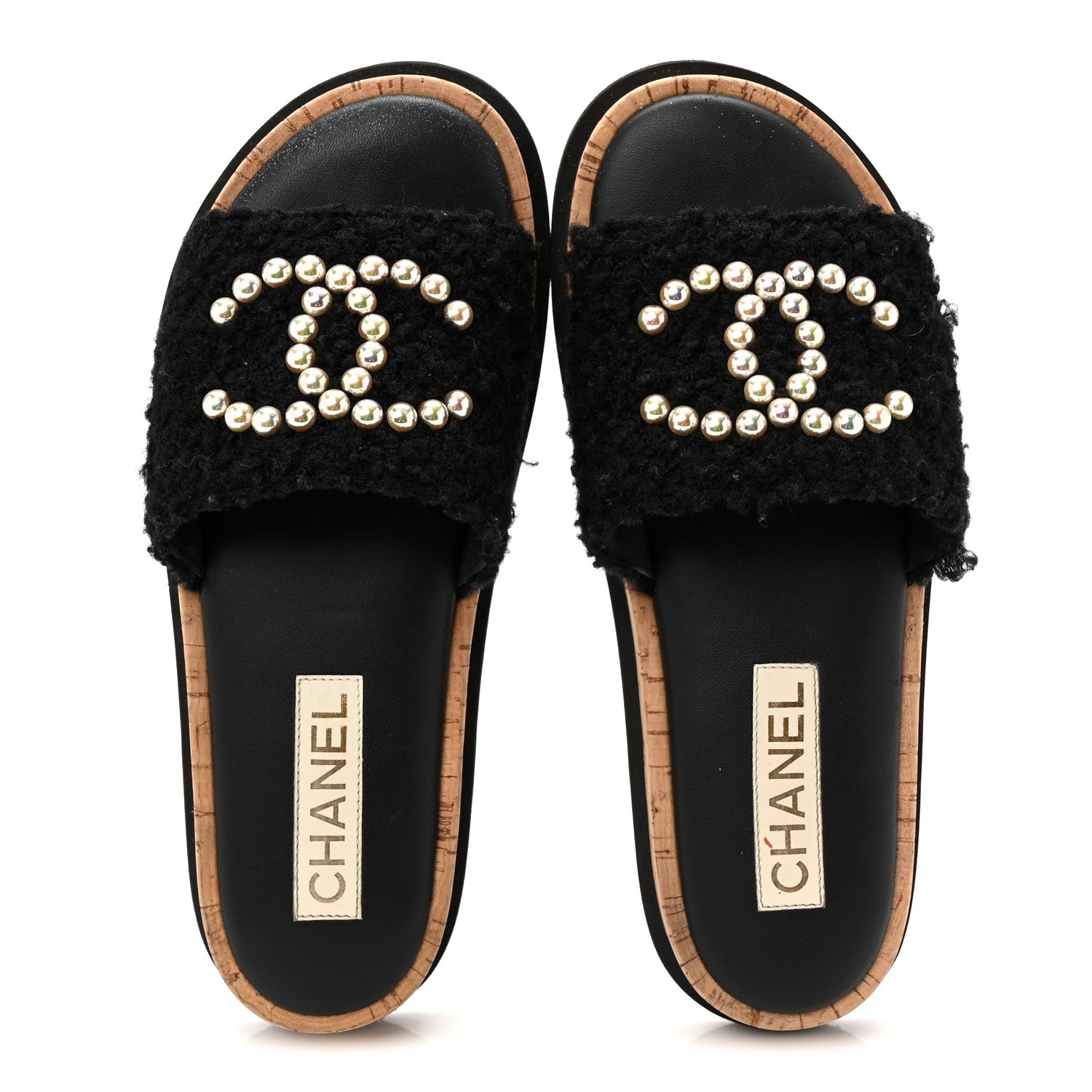 Chanel Fabric Pearl Cork CC Slip On Sandals 40 Black 38 Black 5 of 10