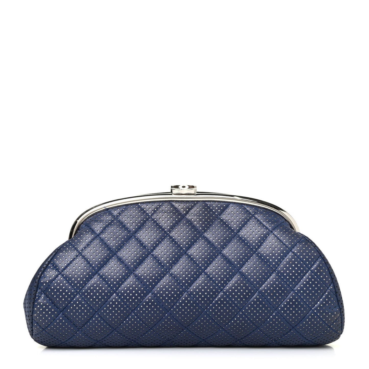 Lambskin Perforated Quilted Timeless Clutch Navy
