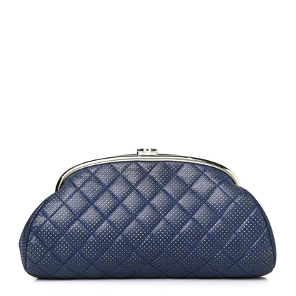 Chanel Lambskin Perforated Quilted Timeless Clutch Navy 1 of 4