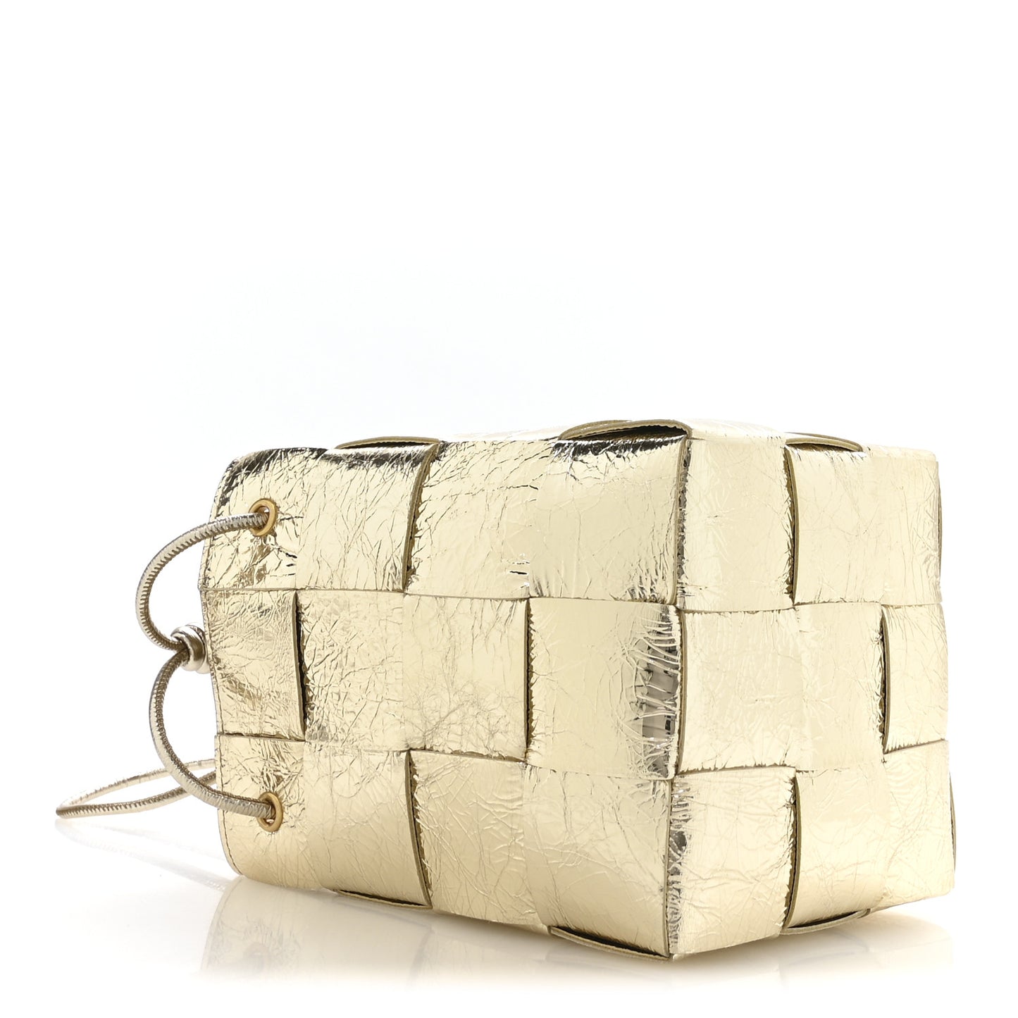 Metallic Crushed Nappa Maxi Intrecciato Small Cassette Bucket Bag Gold