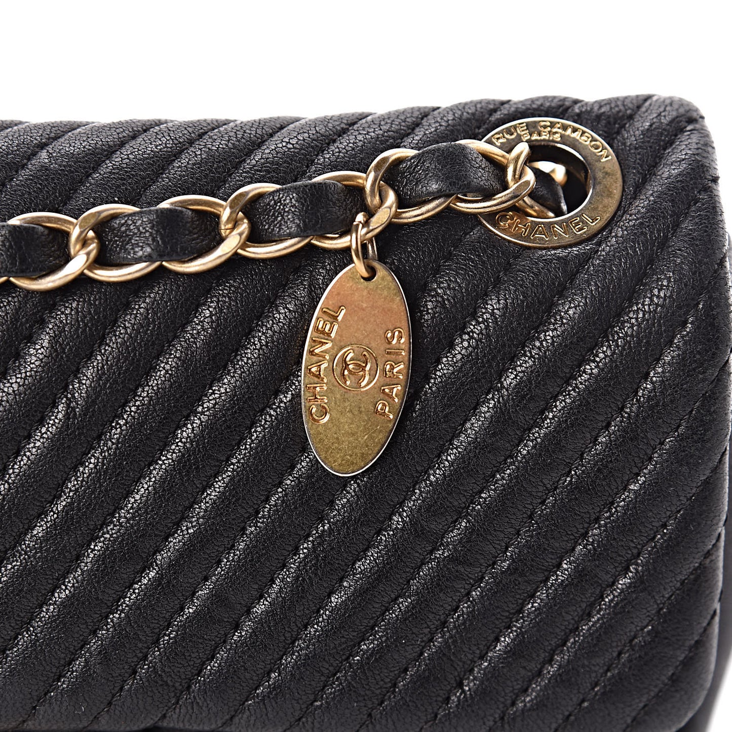 Calfskin Surpique Chevron Small Flap Black