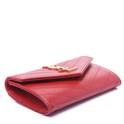 Saint Laurent Grain De Poudre Matelasse Chevron Small Monogram Envelope Wallet Bandana Red 4 of 12