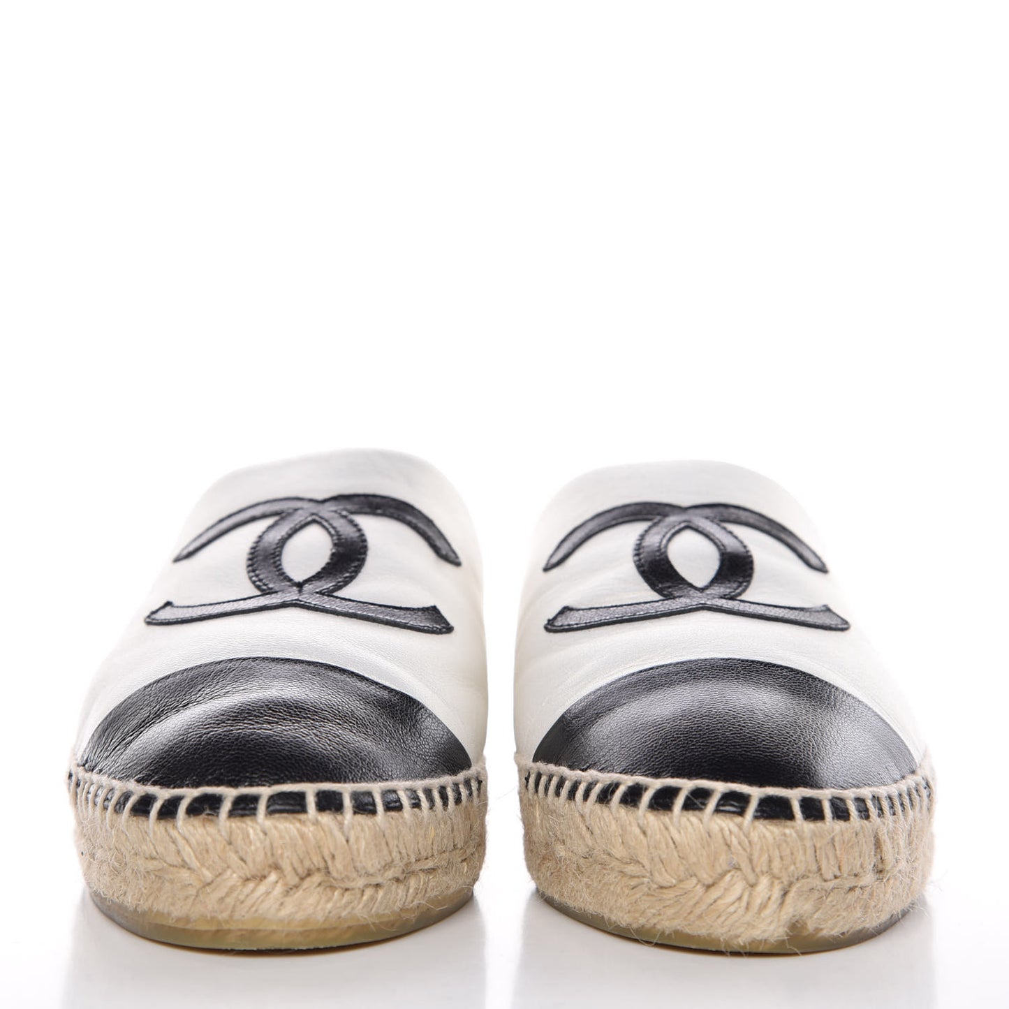 Iridescent Goatskin CC Espadrille Mules 39 Ivory Black