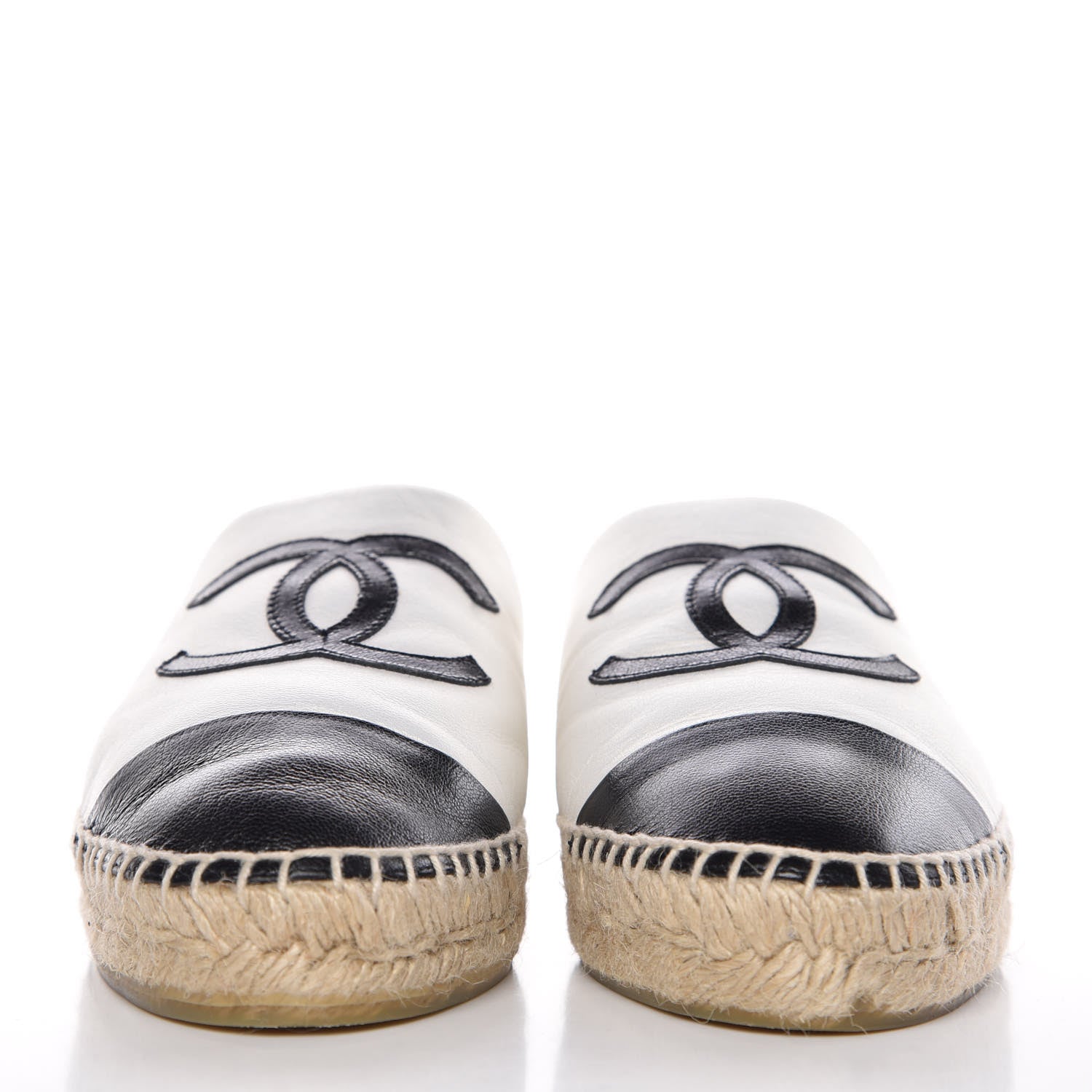 Chanel Iridescent Goatskin CC Espadrille Mules 39 Ivory Black 2 of 10