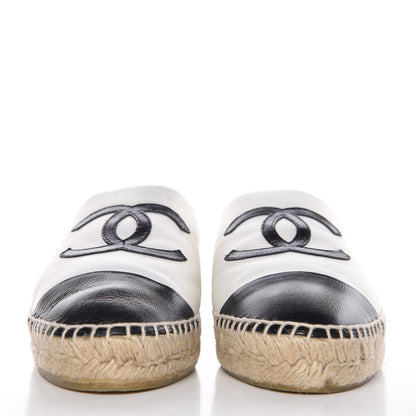 Chanel Iridescent Goatskin CC Espadrille Mules 39 Ivory Black 2 of 10