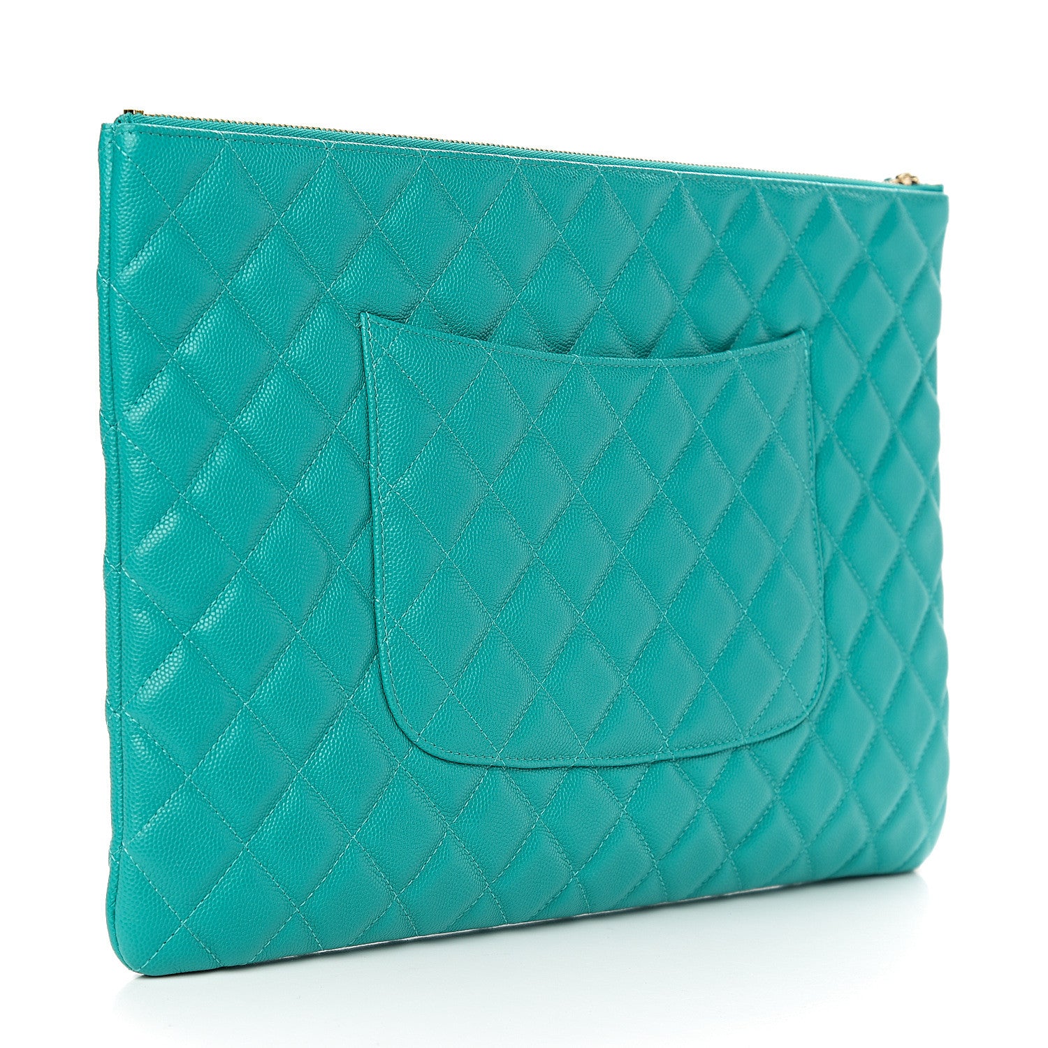 Chanel Caviar Quilted Large Cosmetic Case Turquoise 2 of 7