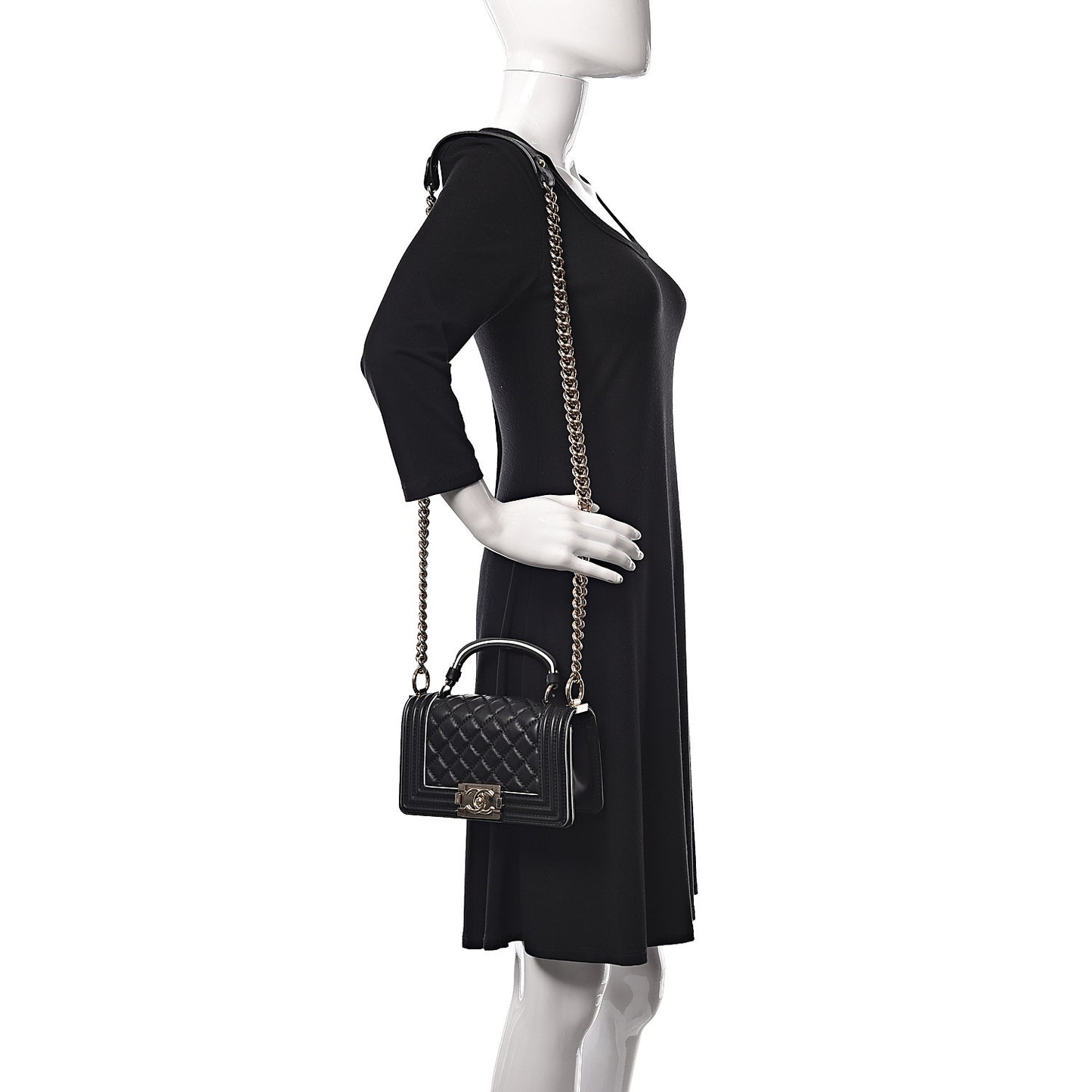 Calfskin Quilted Small Boy Top Handle Flap Black