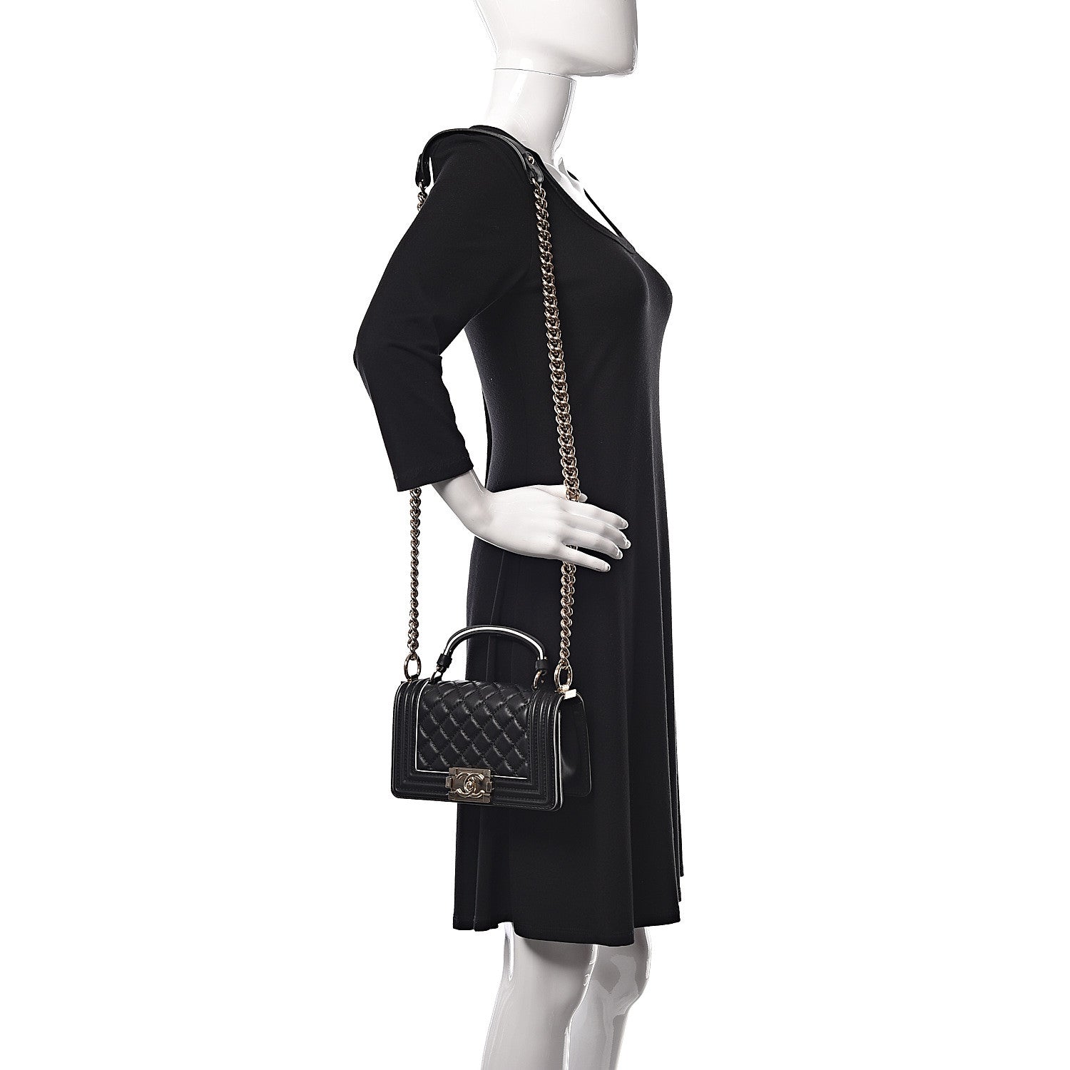 Chanel Calfskin Quilted Small Boy Top Handle Flap Black 2 of 12