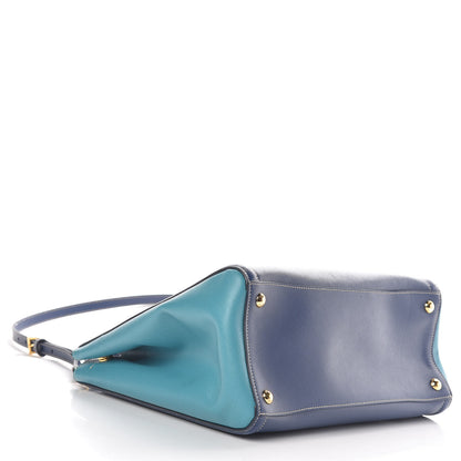 Prada Saffiano Lux Bi-Color Small Tote Bluette Turchese 4 of 17