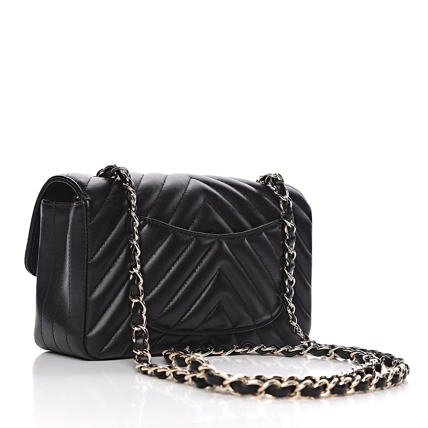 Lambskin Chevron Quilted Mini Rectangular Flap Black
