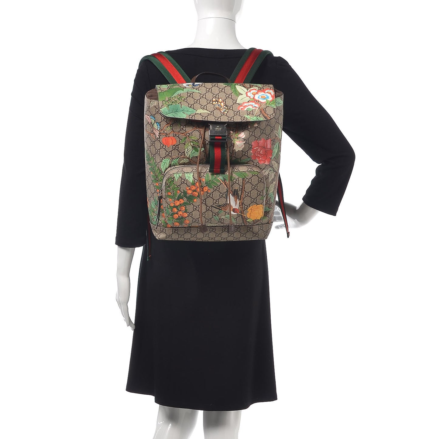 GG Supreme Monogram Tian Web Single Buckle Backpack Beige Multicolor New Acero