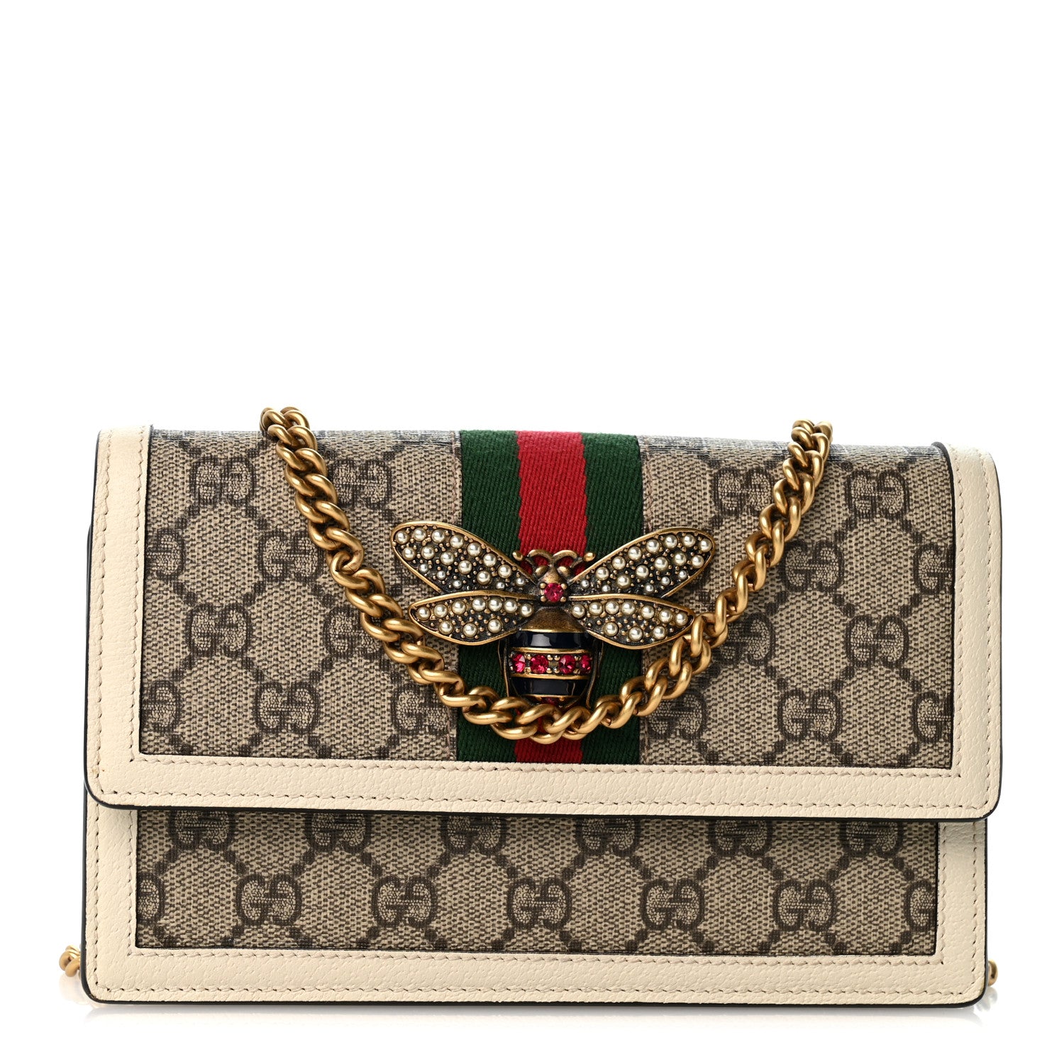 Gucci GG Supreme Monogram Web Queen Margaret Chain Wallet White 1 of 12
