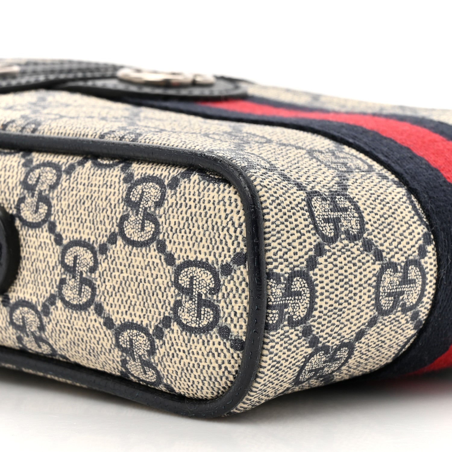 Gucci GG Supreme Monogram Textured Calfskin Web Mini Ophidia Messenger Beige Blue 10 of 11
