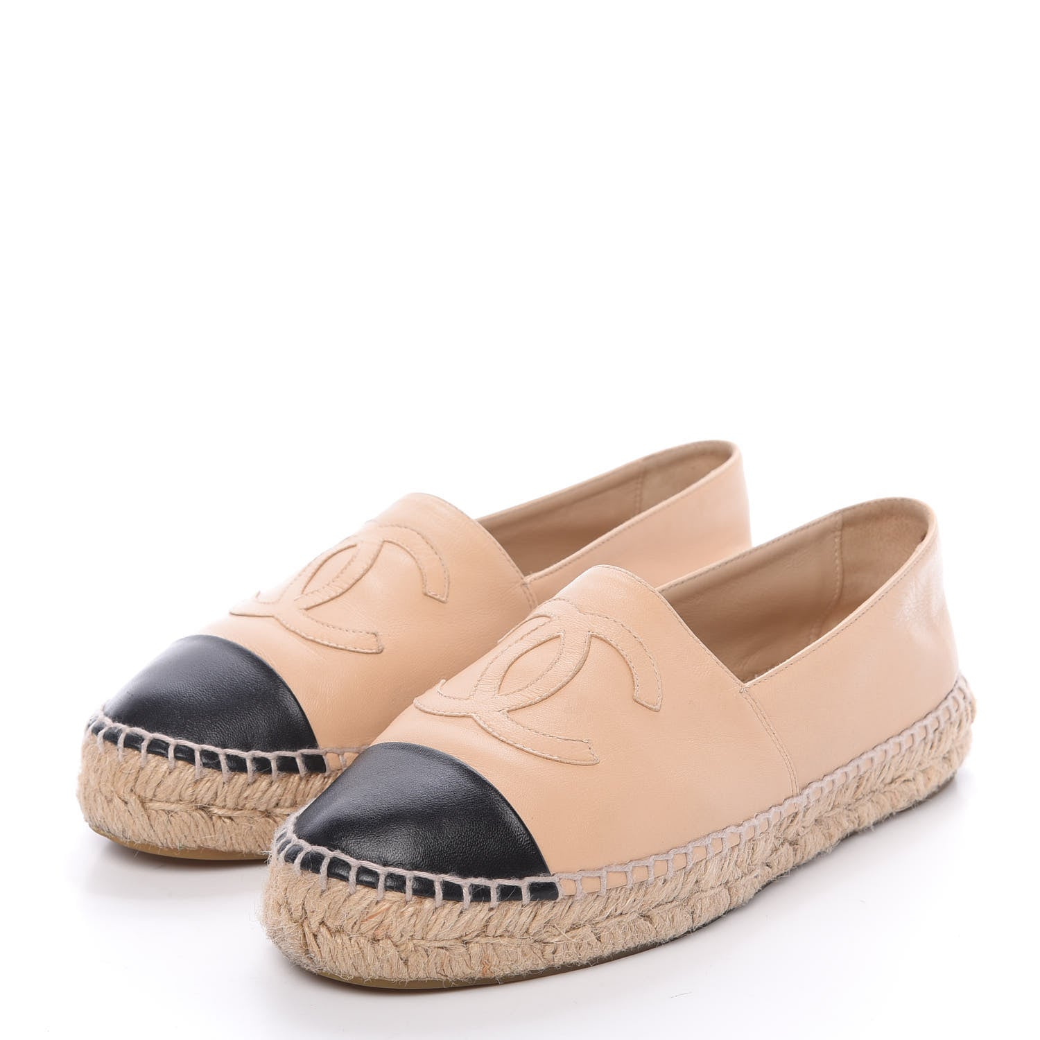 Chanel Lambskin CC Espadrilles 38 Beige Black 3 of 10