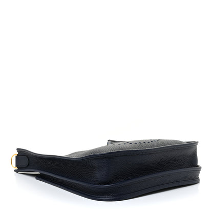 Hermes Taurillon Clemence Quadrille Evelyne III PM Bleu Nuit Bleu Saphir Anemone Capucine 4 of 11