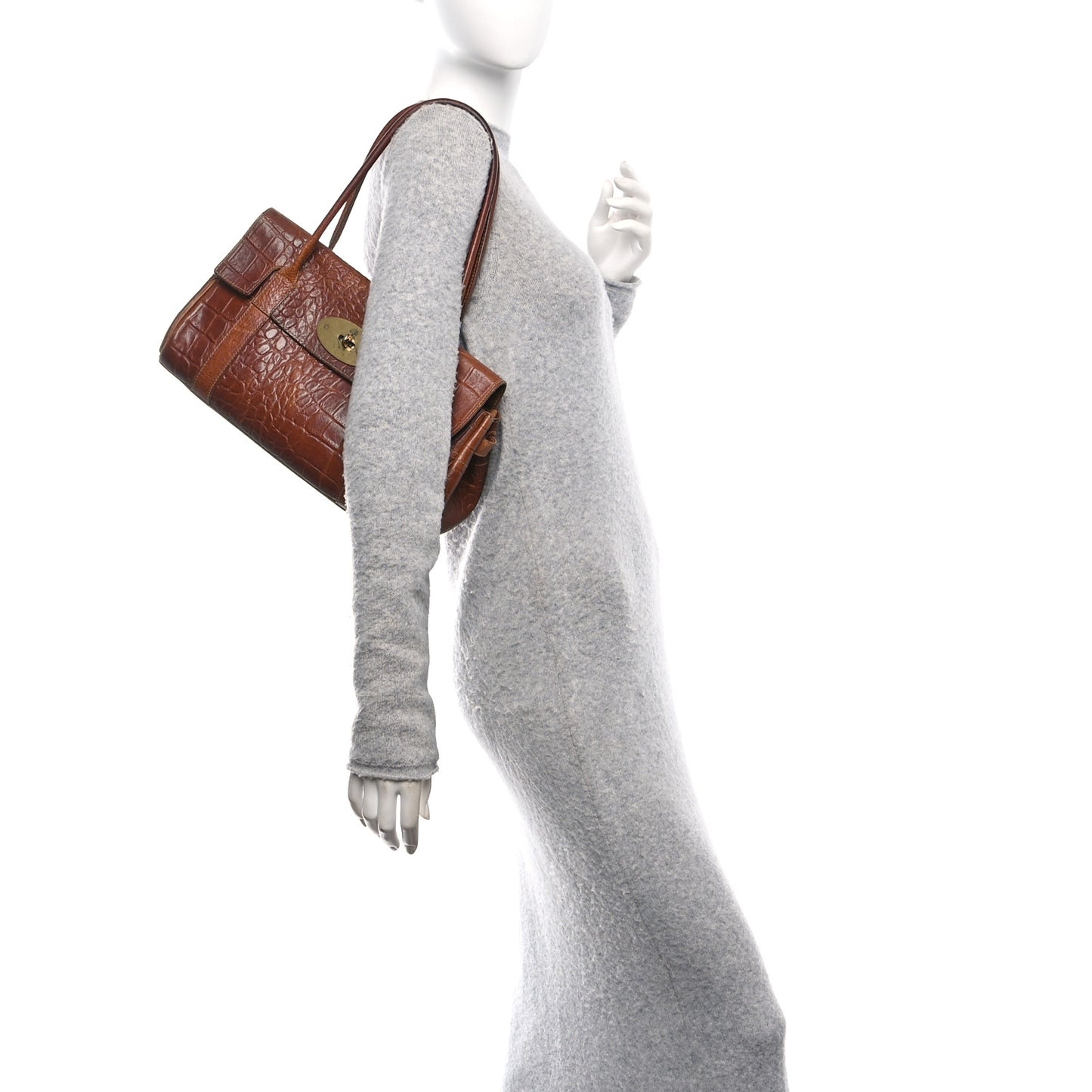 Crocodile Embossed Calfskin East West Bayswater Brown