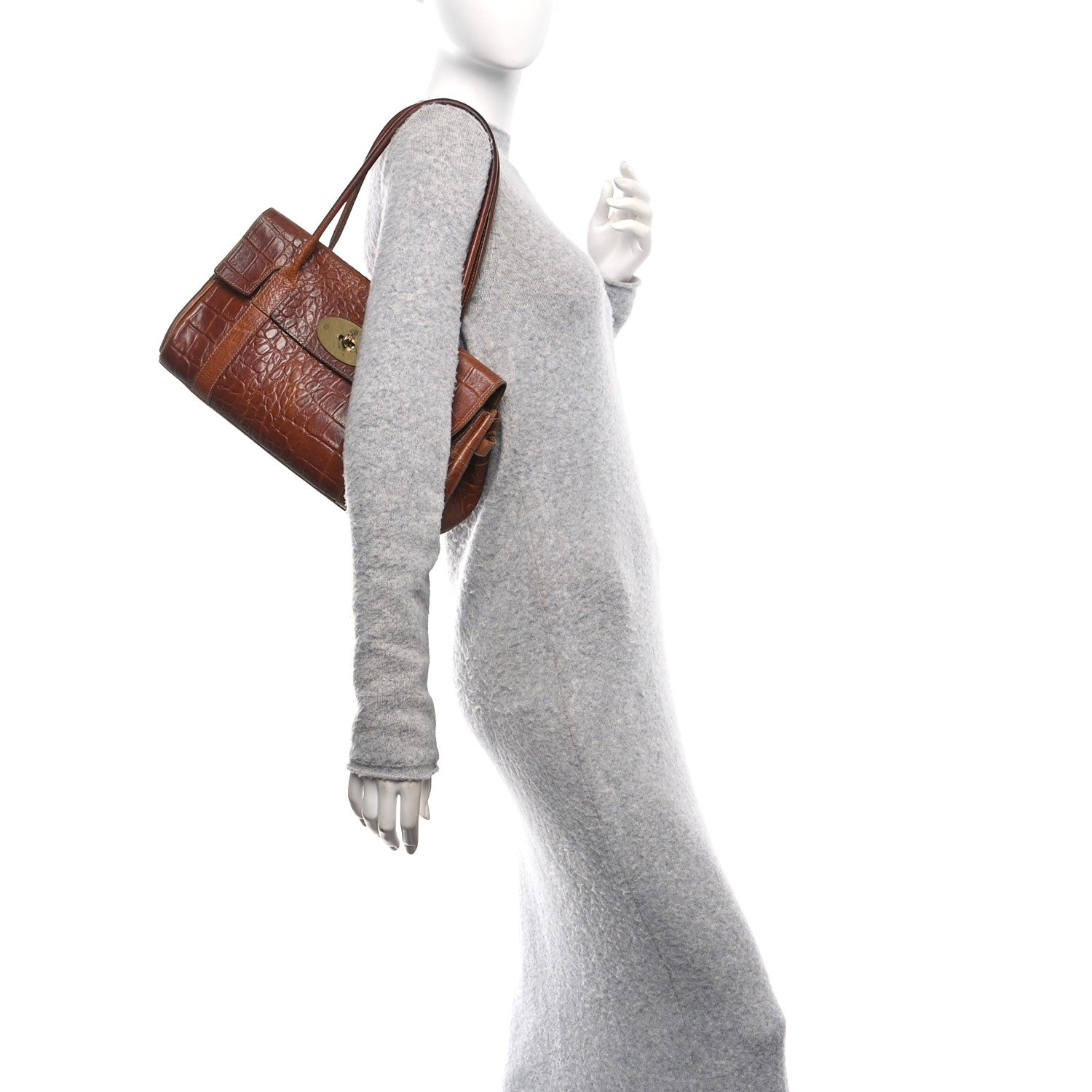 Mulberry Crocodile Embossed Calfskin East West Bayswater Brown 2 of 15