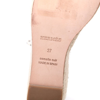 Hermes Calfskin Tivoli Espadrille Wedge Sandals 37 Black 7 of 9