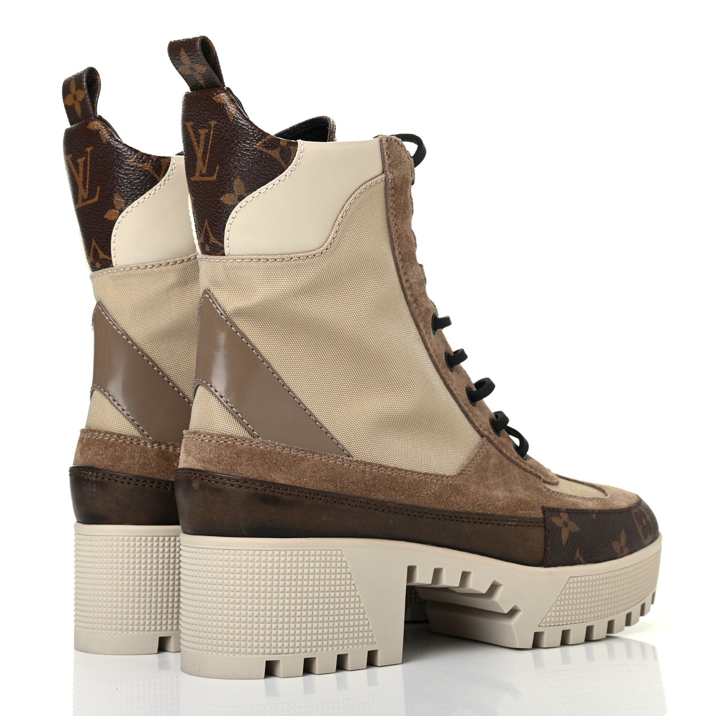Suede Calfskin Monogram Laureate Platform Desert Boots 39 Beige