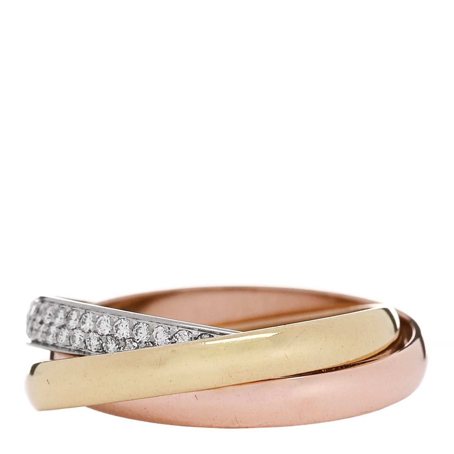 18K White Yellow Pink Gold Diamond Small Trinity Paved Ring 55 7.25
