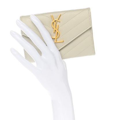 Saint Laurent Grain De Poudre Matelasse Chevron Small Monogram Envelope Wallet Crema Soft 4 of 8