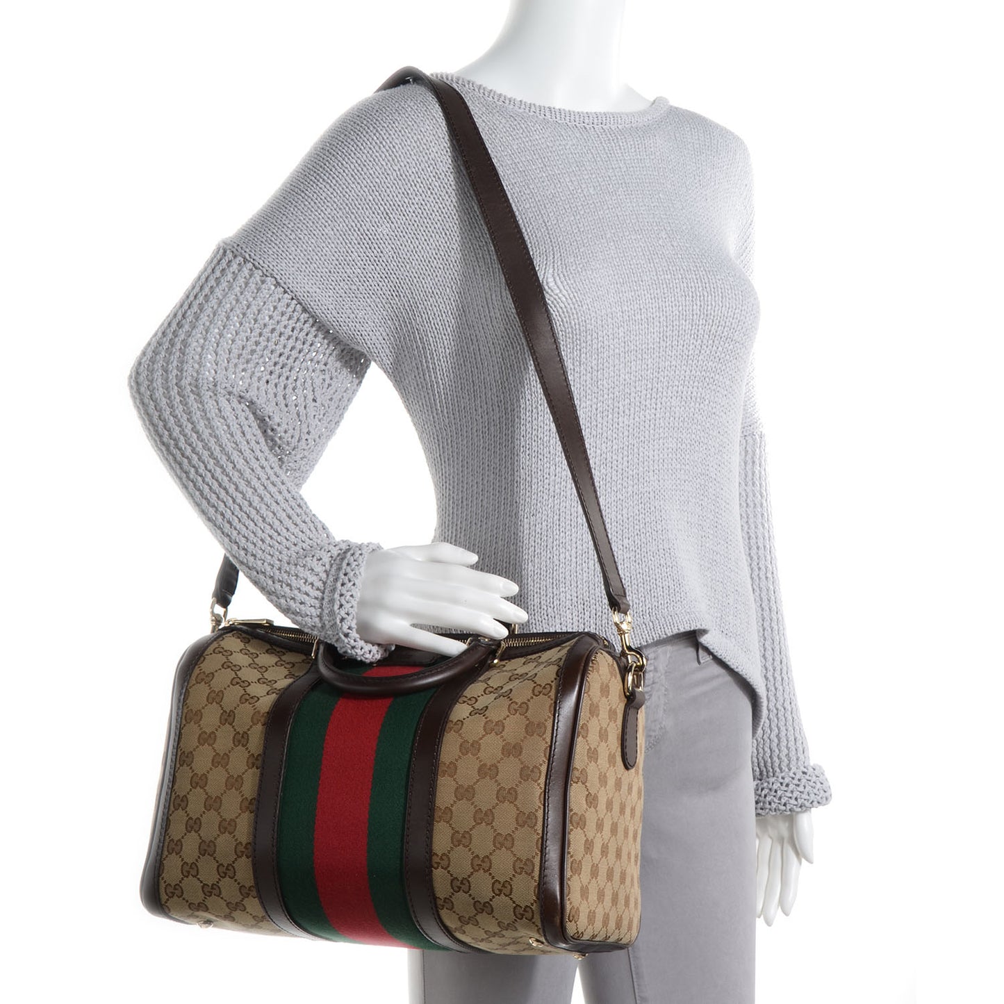 Monogram Selleria Calfskin Vintage Web Medium Boston Beige Ebony Cocoa