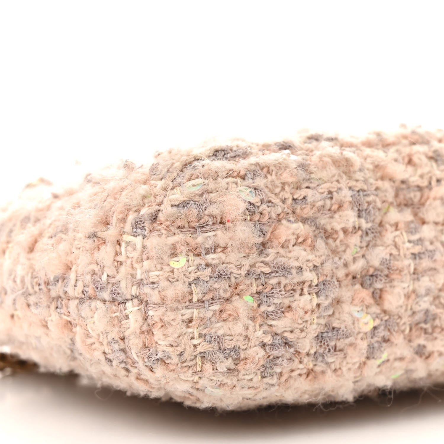 Chanel Cotton Wool Tweed Sequin Quilted Shiny Coco Clutch With Chain Light Pink Beige Ecru 8 of 12