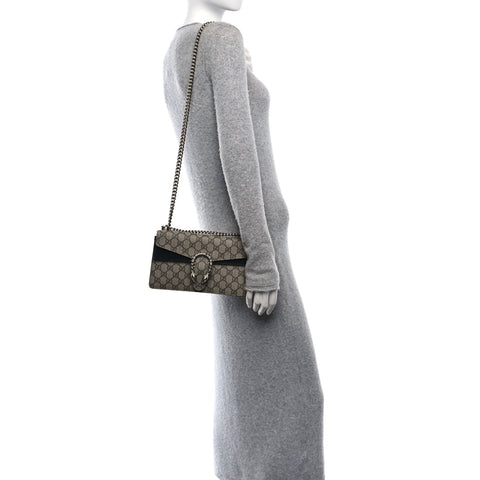 GG Supreme Monogram Suede Crystal Small Dionysus Shoulder Bag Beige Ebony Black