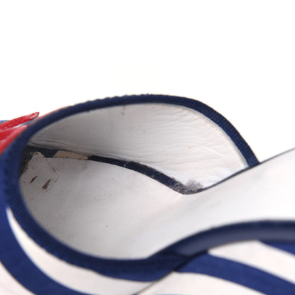 Chanel Canvas Striped Wedge Sandals 36 Red Navy Blue 11 of 13
