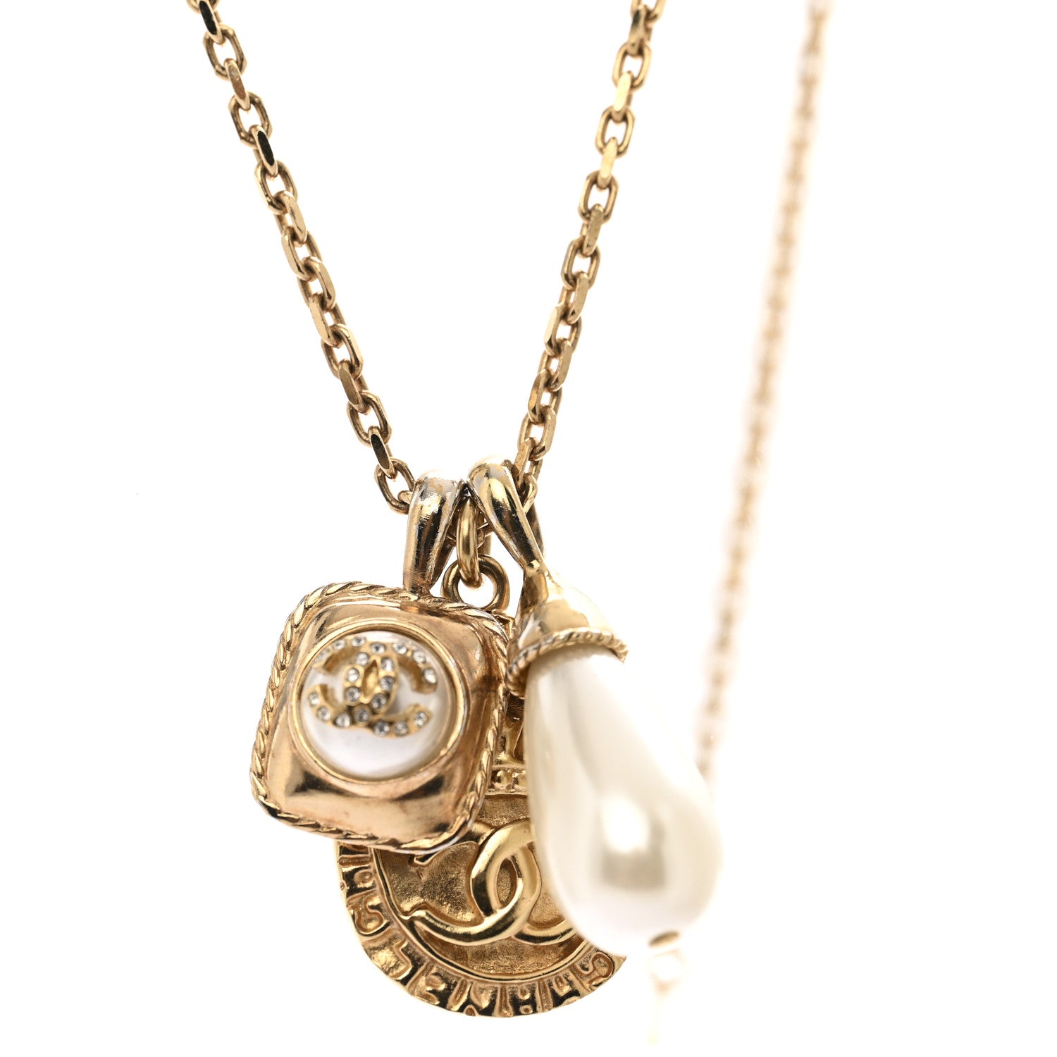 Chanel Crystal Pearl Necklace Gold 6 of 7